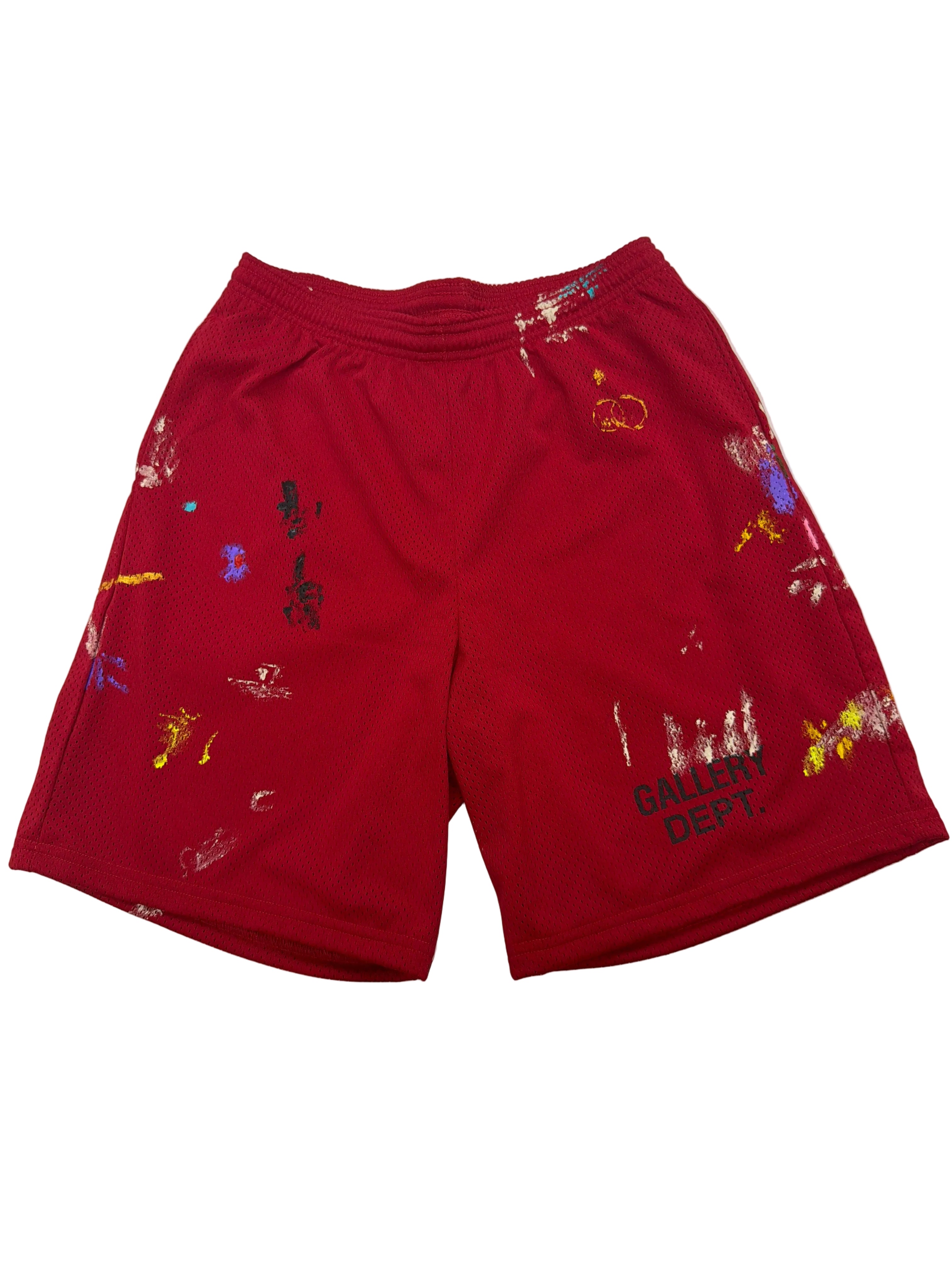 Gallery Dept Paint Splattered Mesh Shorts Red