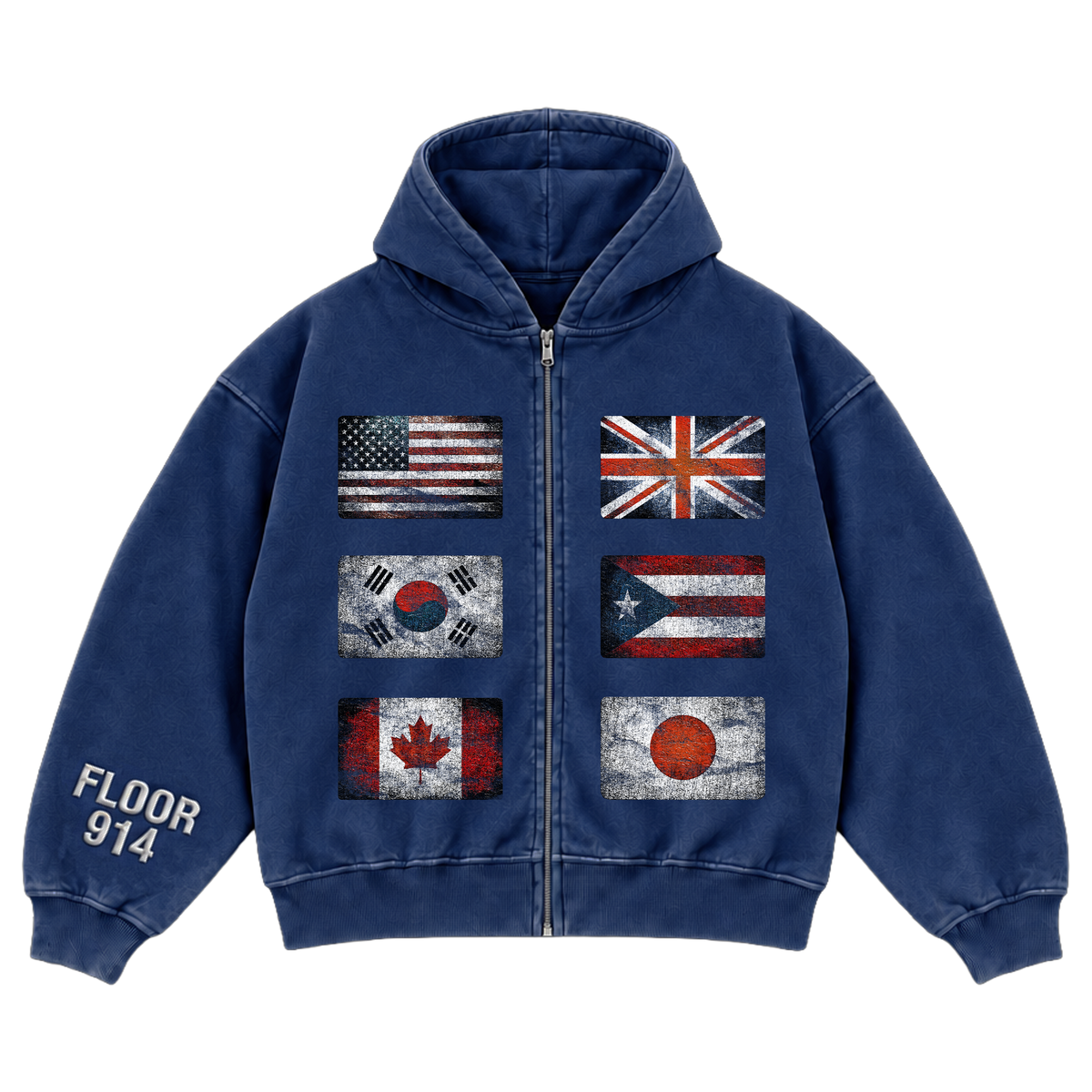 Floor 914 ‘Flag’ Zip Up Hoodie Blue