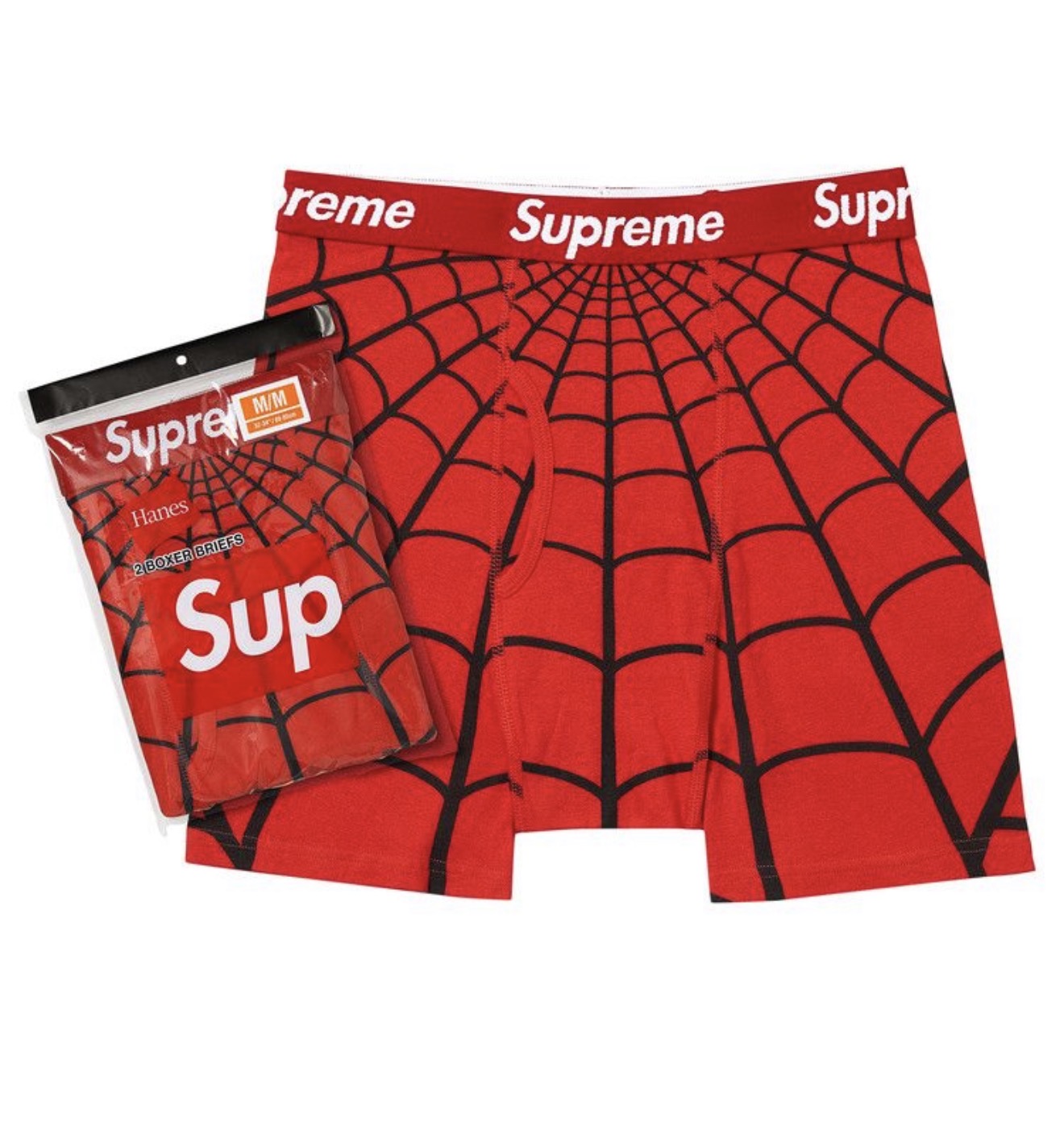 Supreme x Hanes 2 Pack Boxer Briefs Spider-Man Red