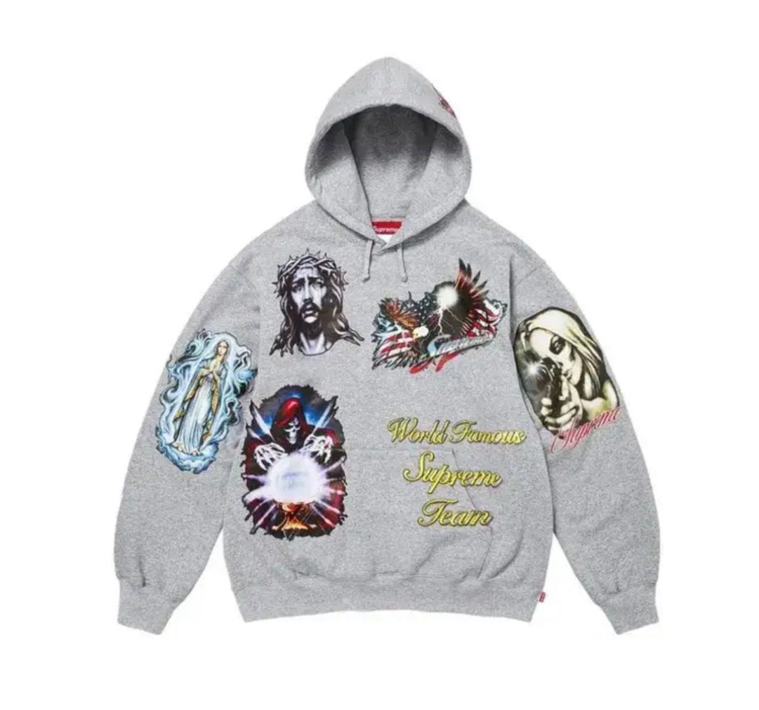 Supreme ‘Sticker’ Pullover Hoodie Grey
