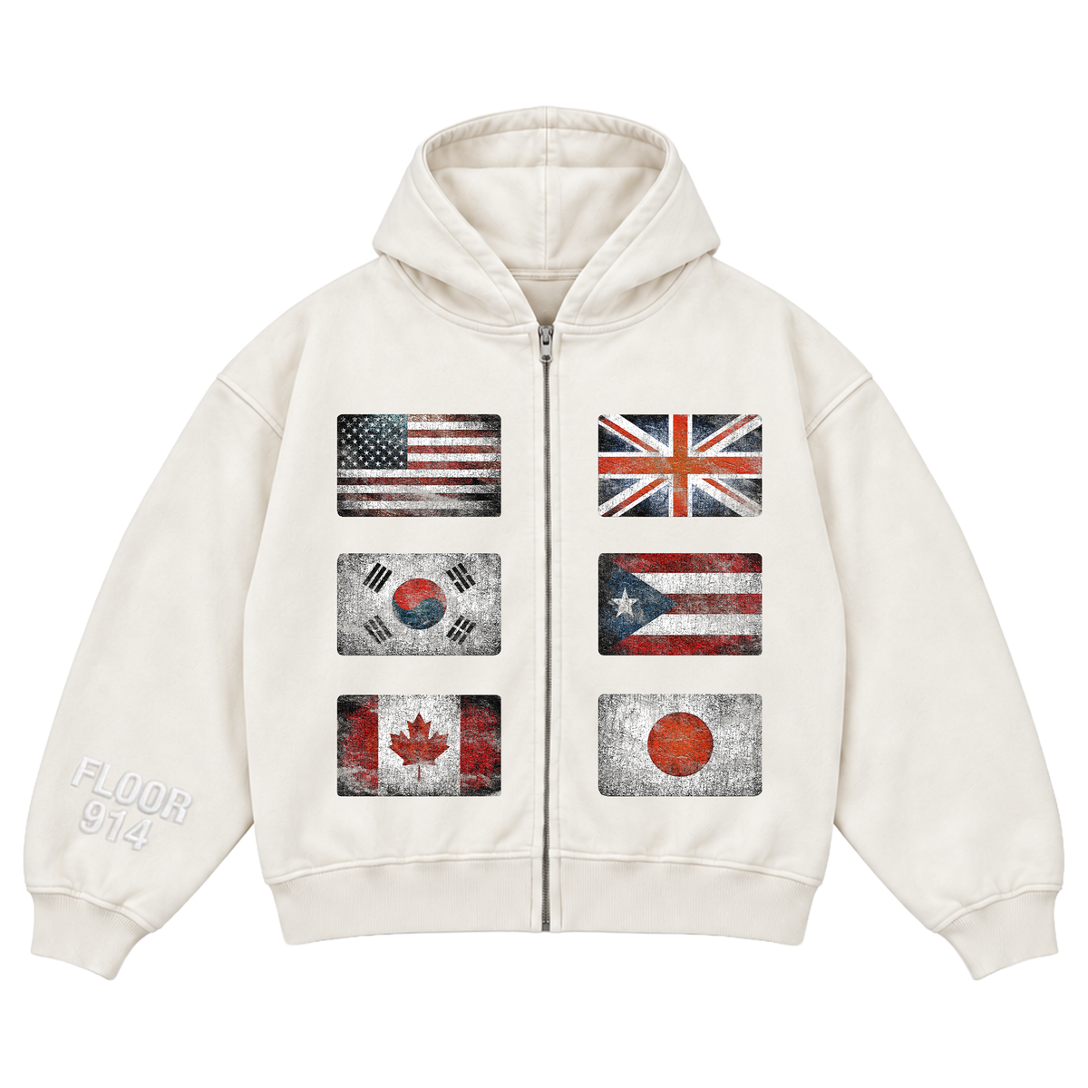 Floor 914 ‘Flag’ Zip Up Hoodie Tan