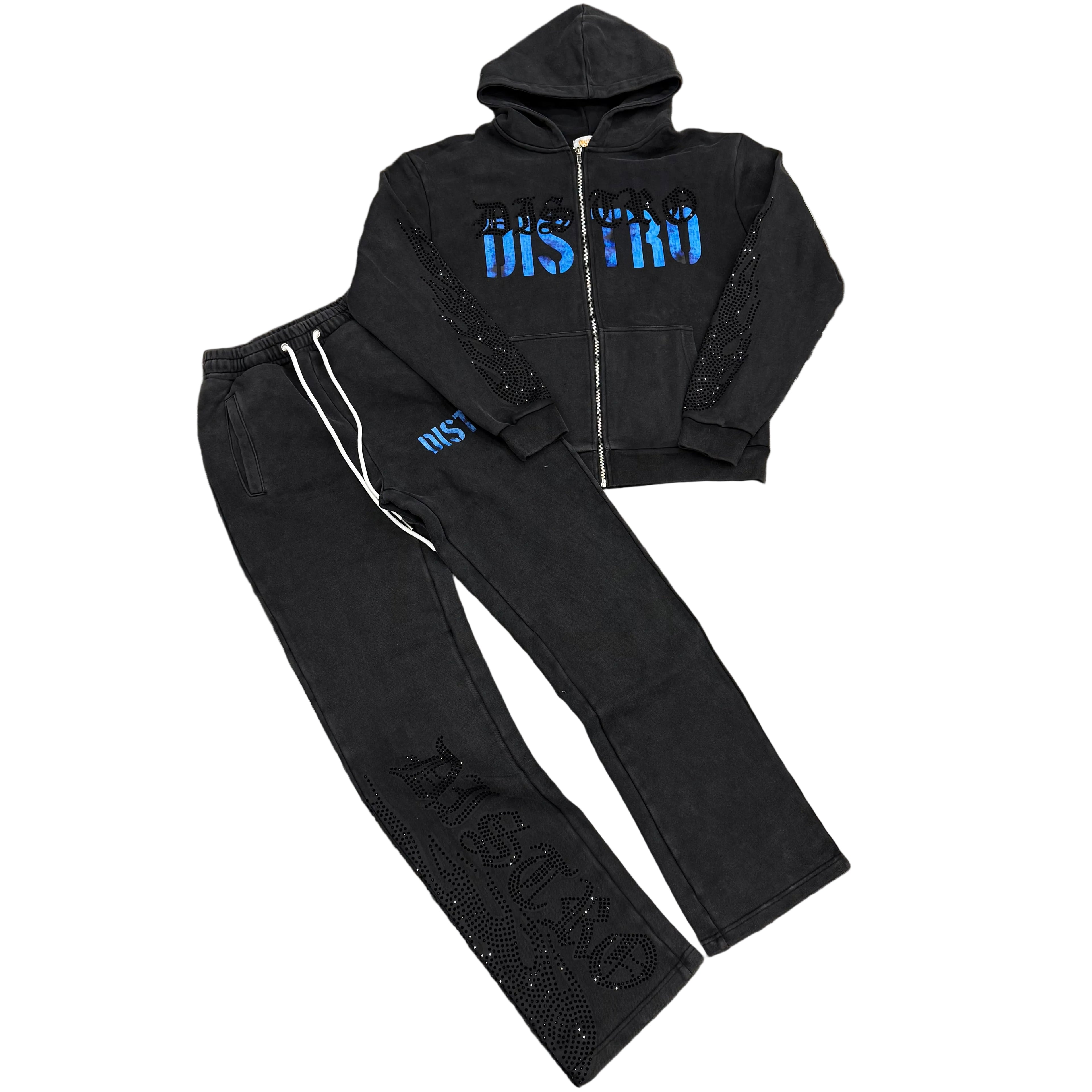 Distro ‘Buy Me From Pain’ Blue Logo/Black Rhinestone Set