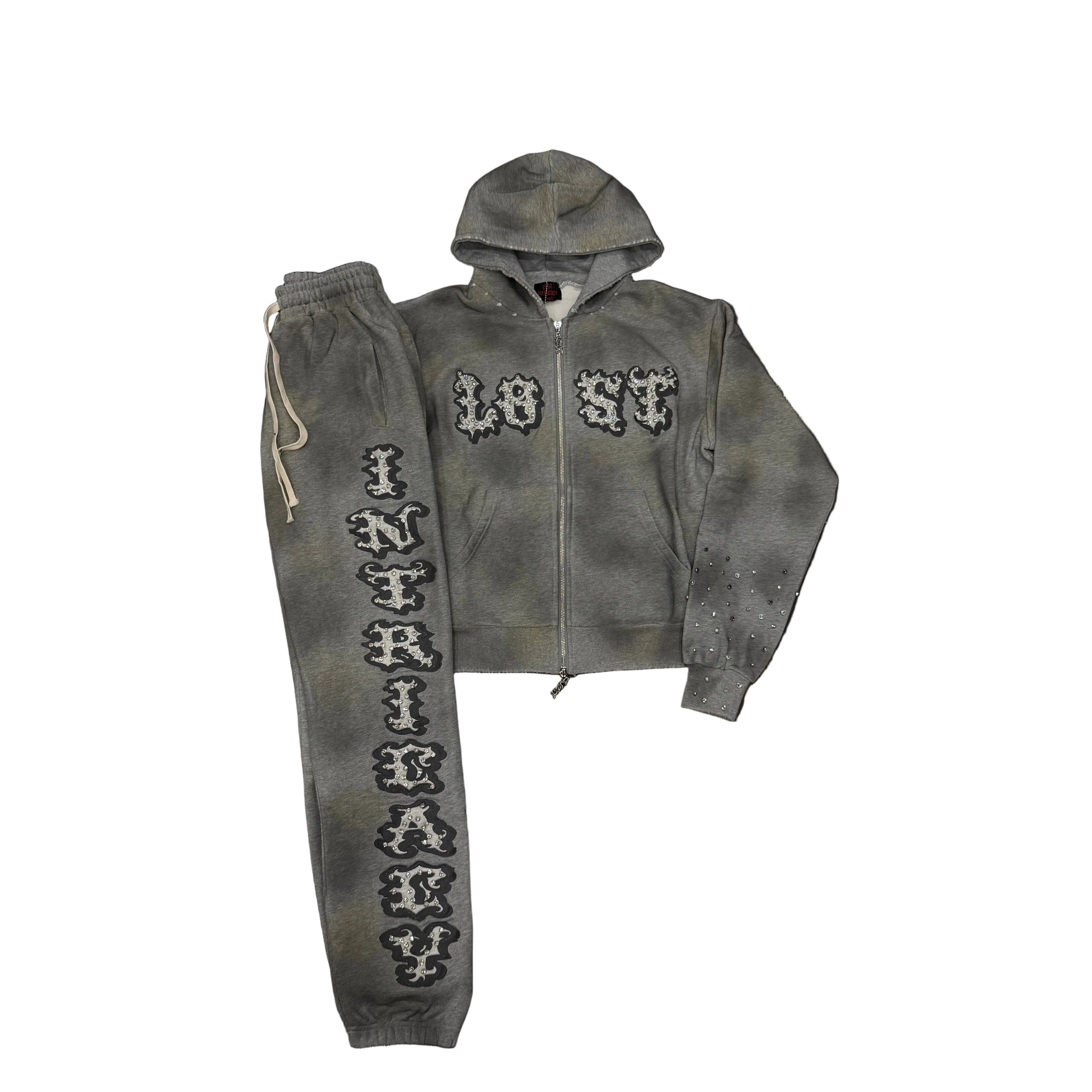 Lost Intricacy Rhinestone Sweatsuit - Grey