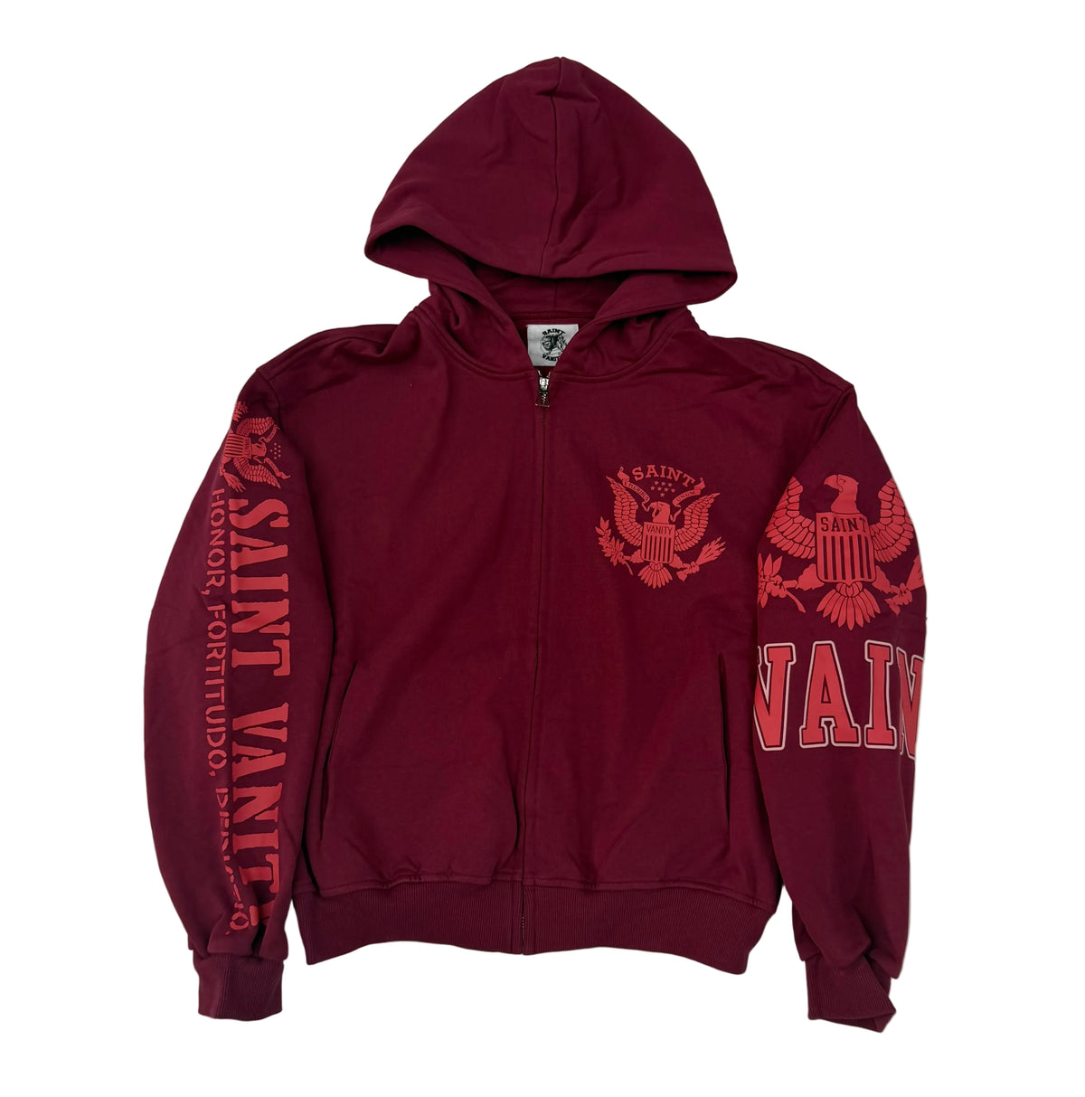 Saint Vanity ‘SV Honor’ Zip Up Hoodie Burgundy