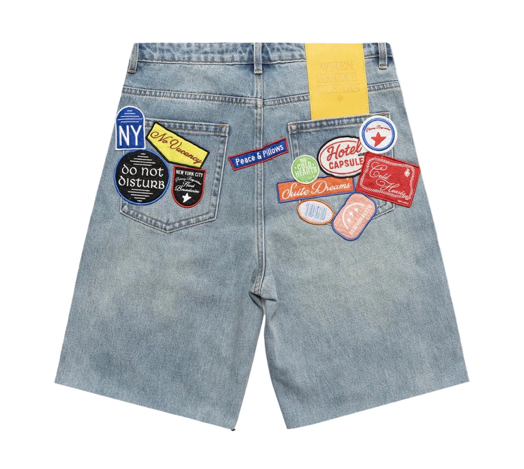 When Smoke Clears ‘Travel Hotel Capsule’ Jeans Shorts Blue