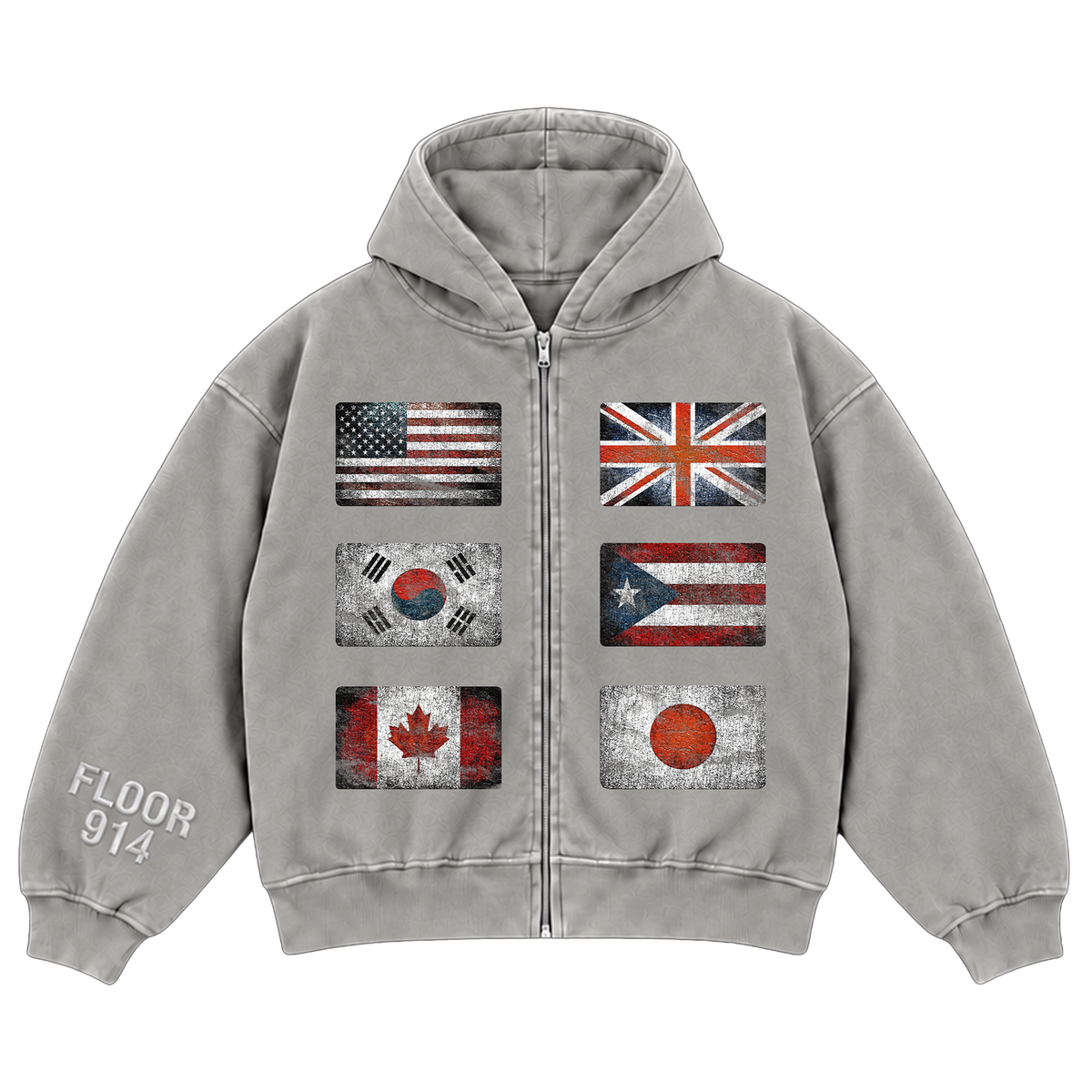 Floor 914 ‘Flag’ Zip Up Hoodie Grey