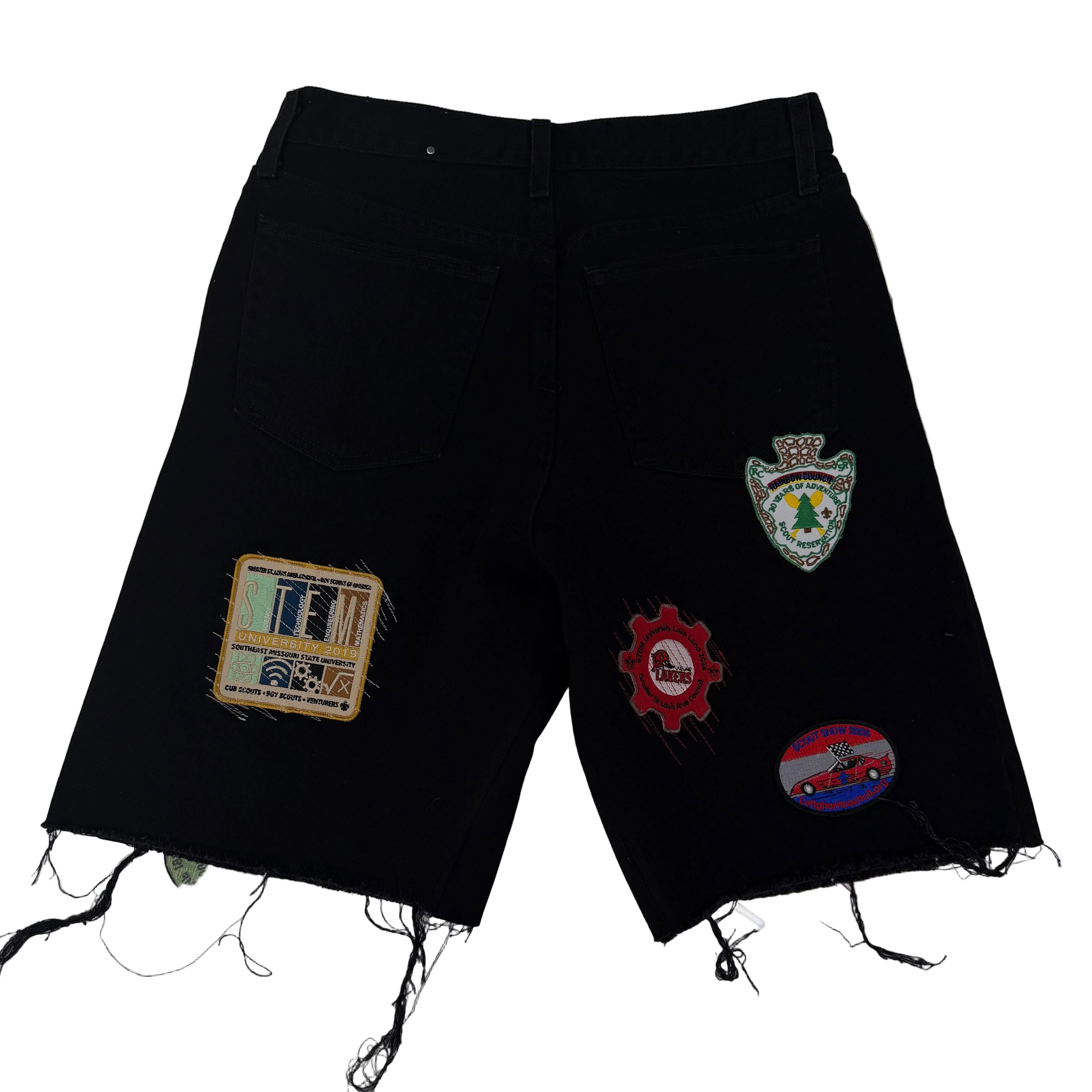 Kill by Foxx ‘Boy Scout’ Patch Work Black Jean Shorts