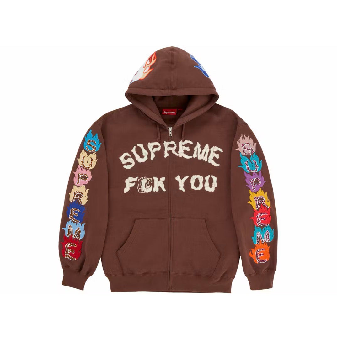 Supreme Fuck You’ Brown Zip Up Hoodie