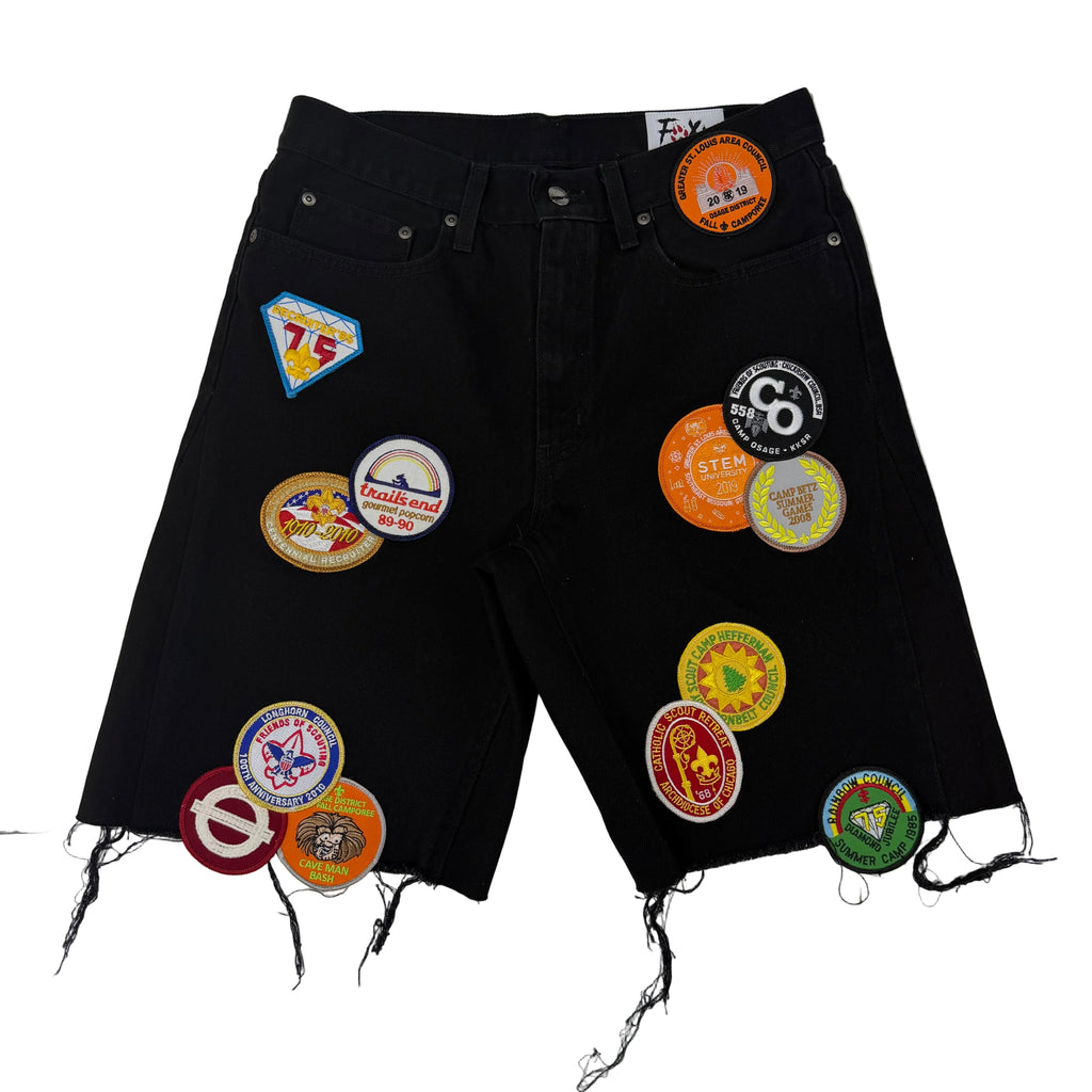Kill by Foxx ‘Boy Scout’ Patch Work Black Jean Shorts