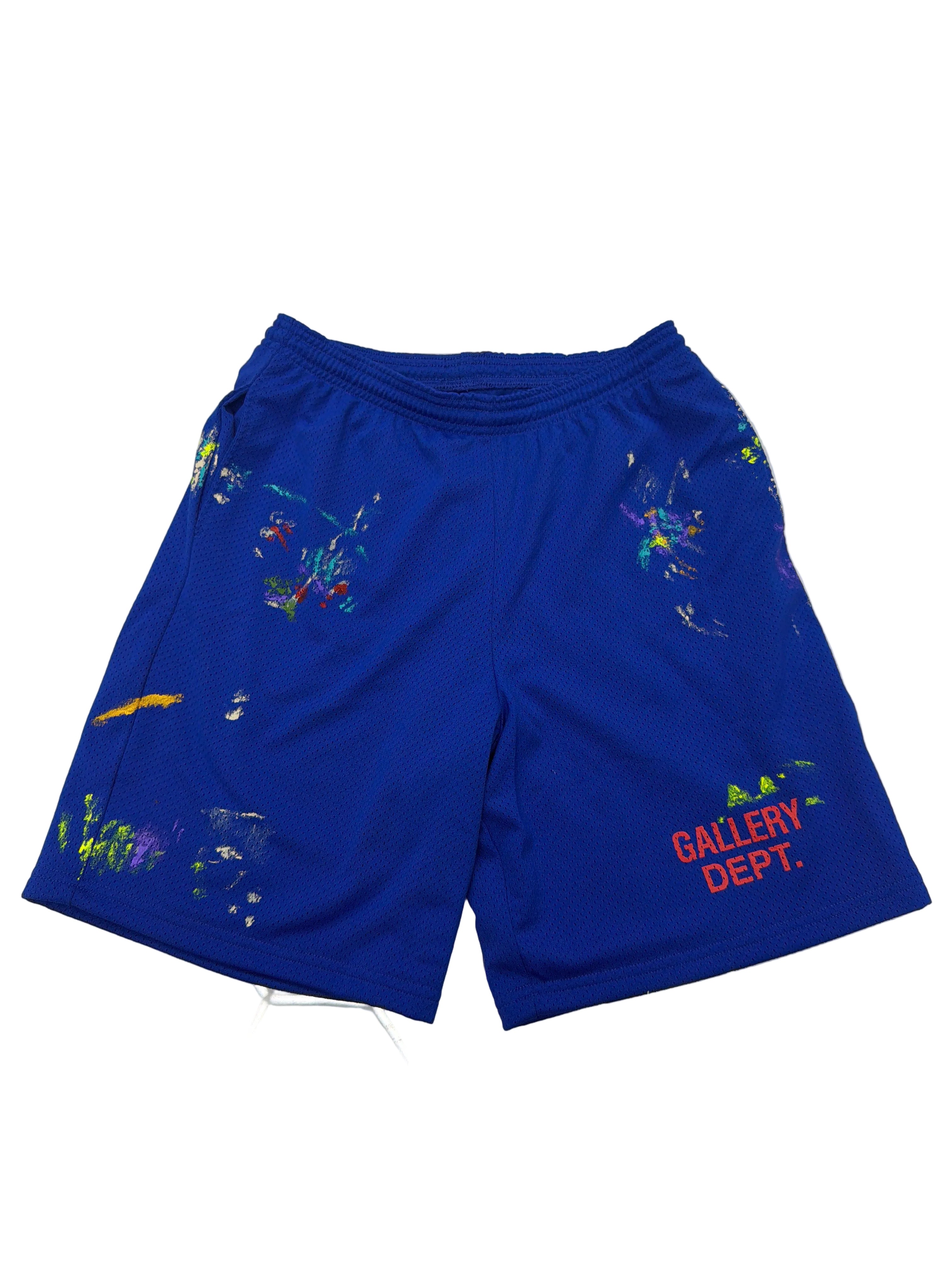 Gallery Dept Paint Splattered Mesh Shorts Blue