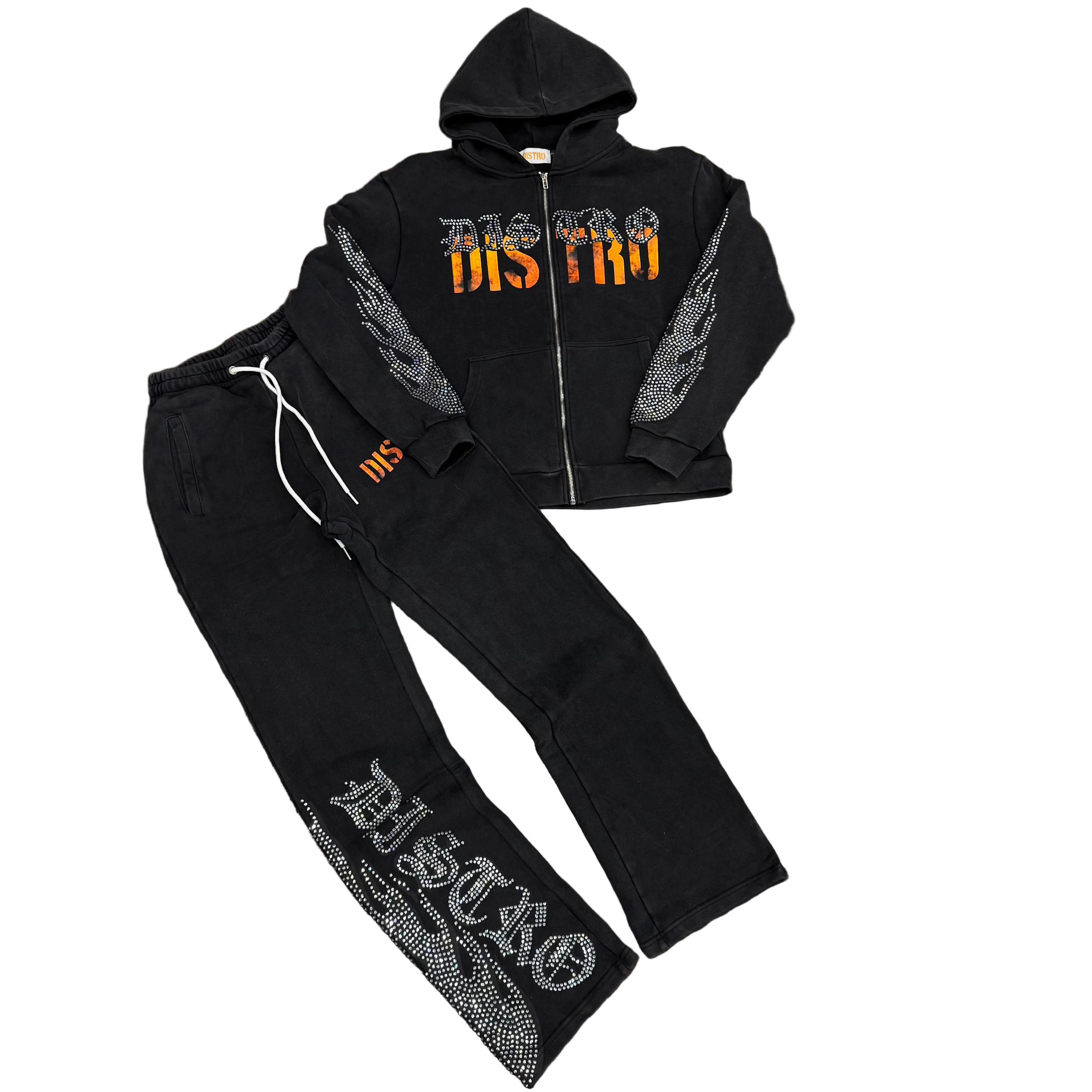 Distro ‘Buy Me From Pain’ Orange/Silver Rhinestone Set