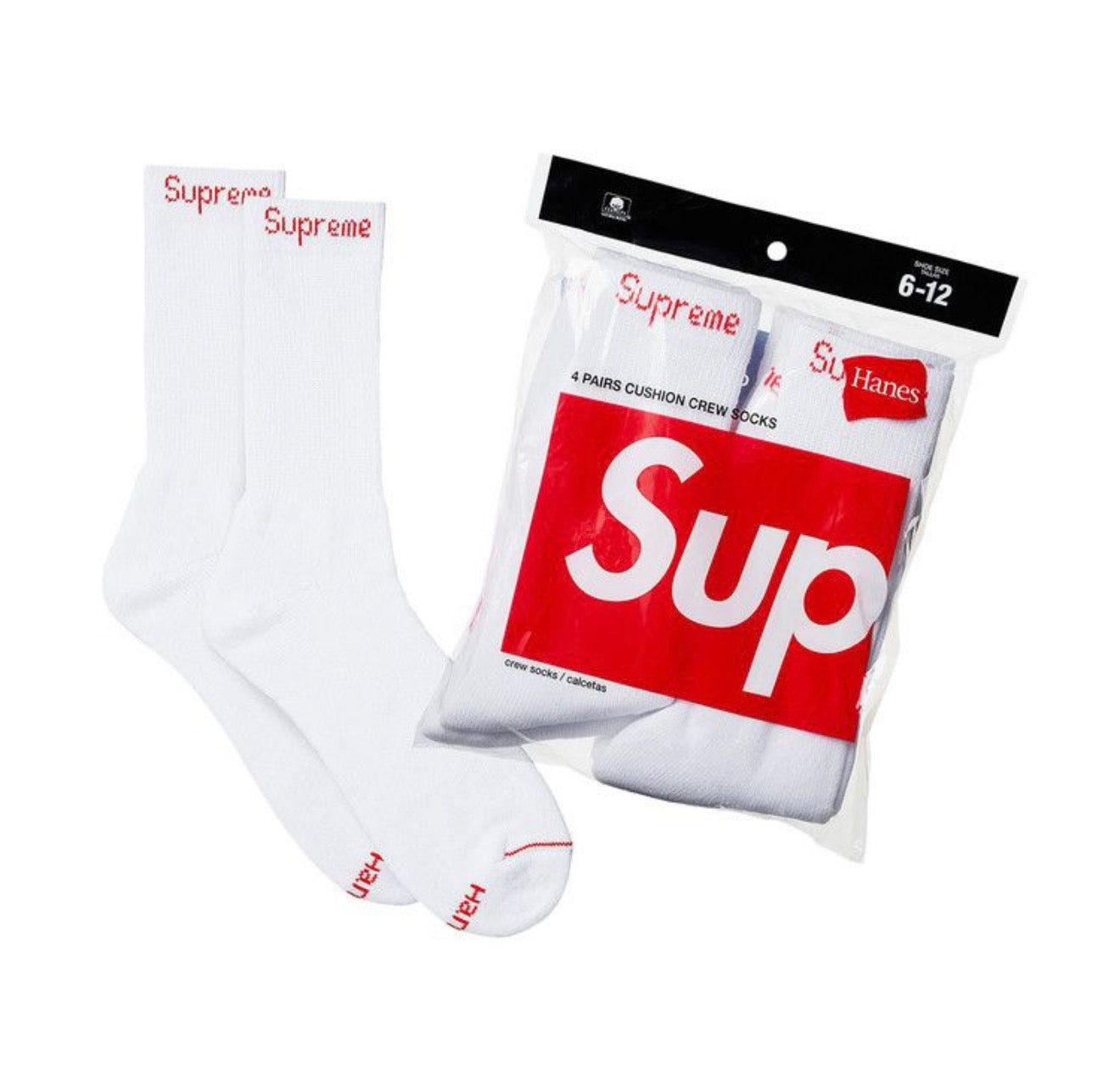 Supreme x Hanes Cushion Crew Socks White