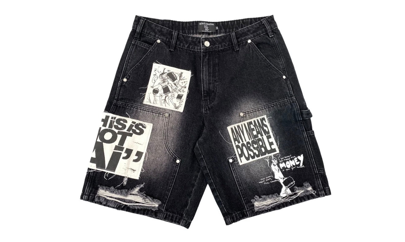 Mixed Emotions Black ‘AI’ Denim Shorts