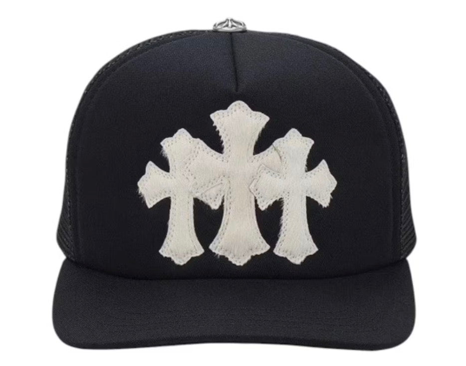 Chrome Hearts Triple Cross ‘Leather’ Trucker Hat Black/White