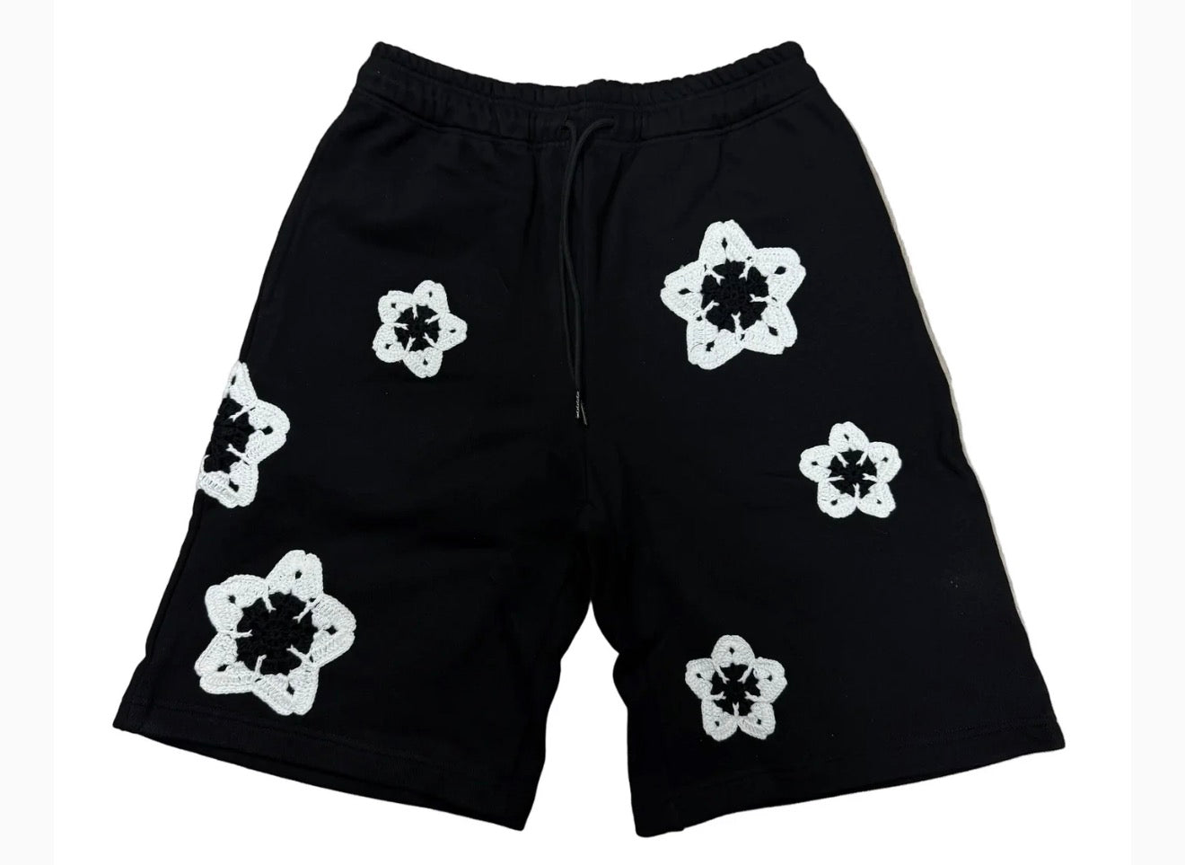 Arkyve Star Crochet Patch Black Sweatshorts