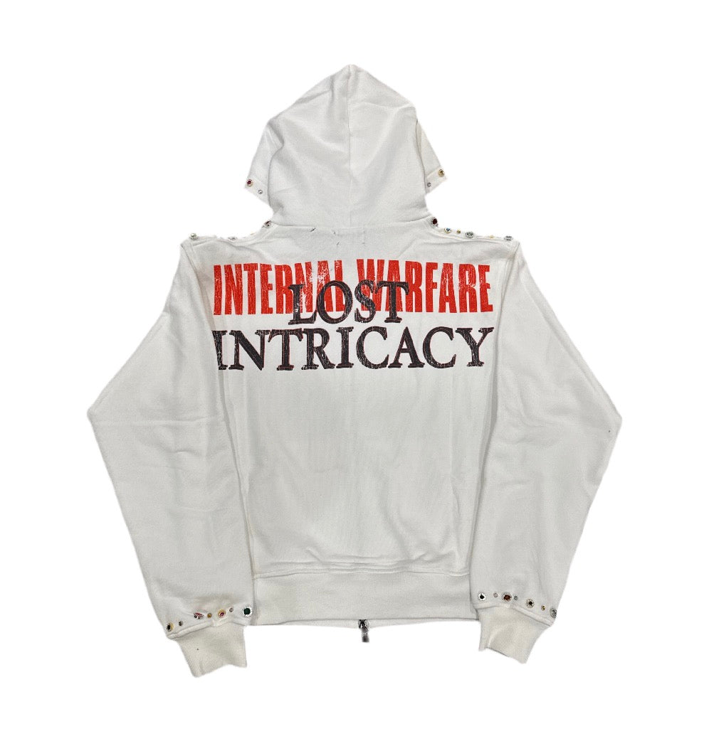 Lost Intricacy Front Mag Rhinestone Hoodie White