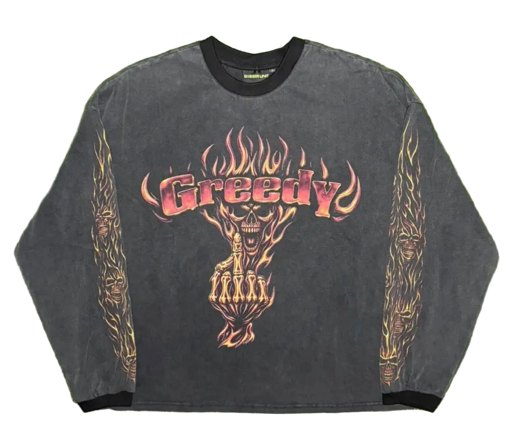 Greedy Unit Skull Flame Middle Finger Longsleeve