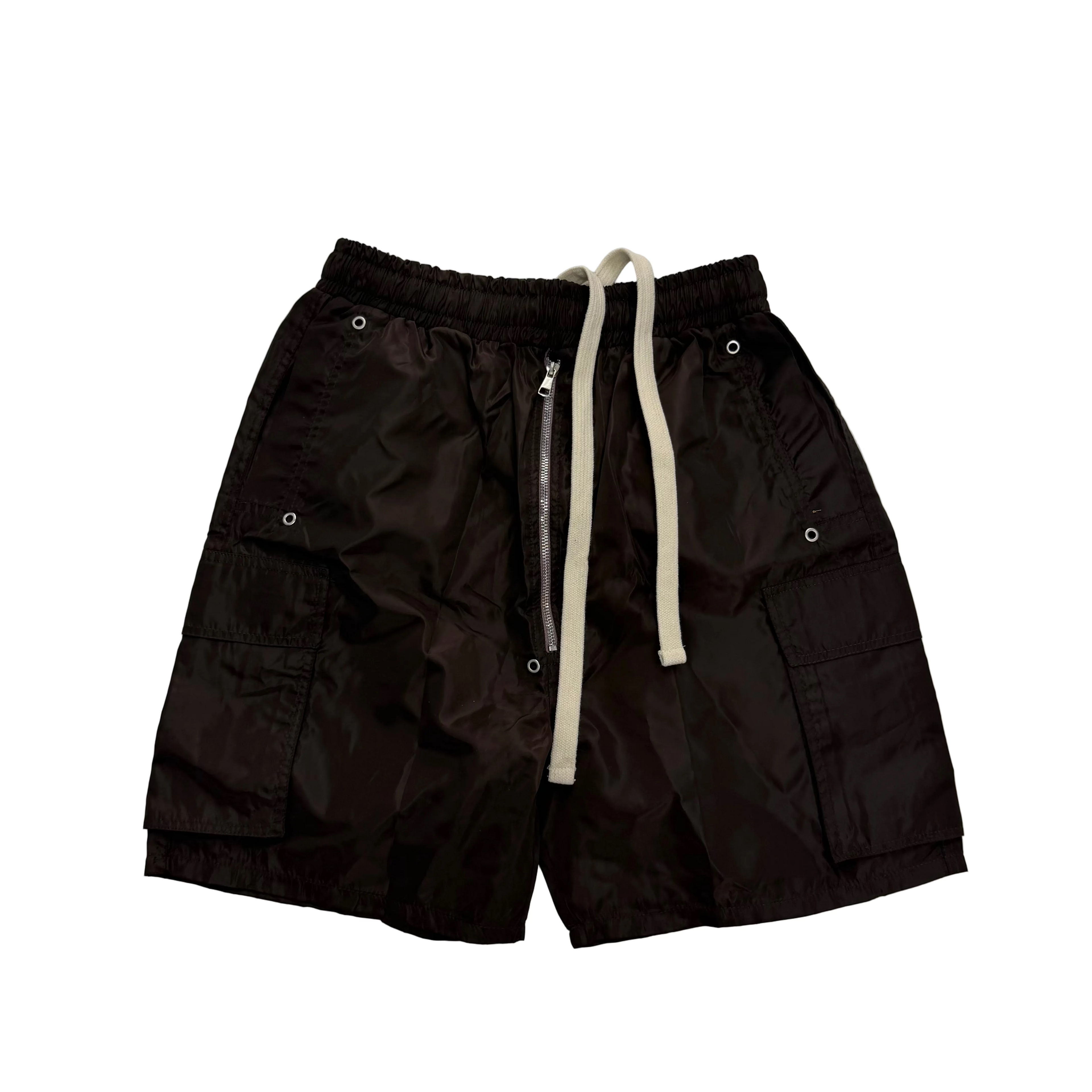 Nylon Cargo Drawstring Shorts Brown