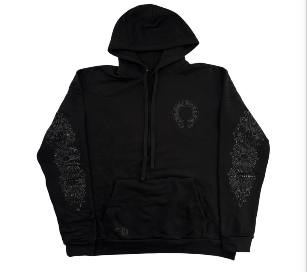 Chrome Hearts Black Tonal Floral Hoodie