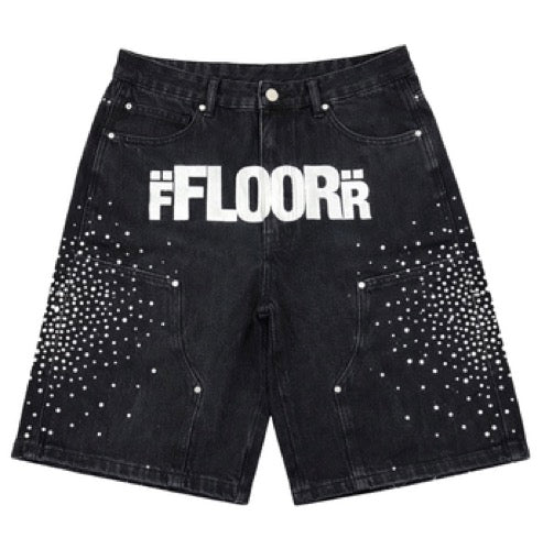 Floor 914 ‘Rhinestone’ Jean Shorts Black
