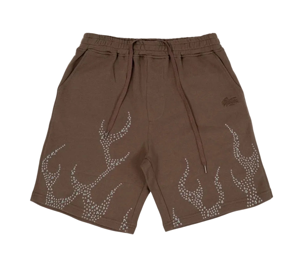 EPTM Metal Studded Flame Sweat Shorts Brown