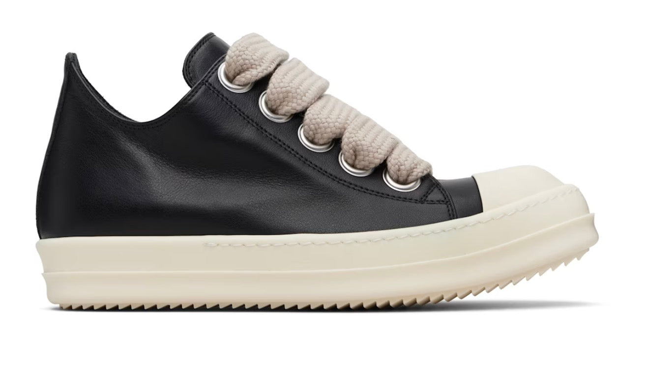 Rick Owens Black Milk Leather Jumbo Lace Low