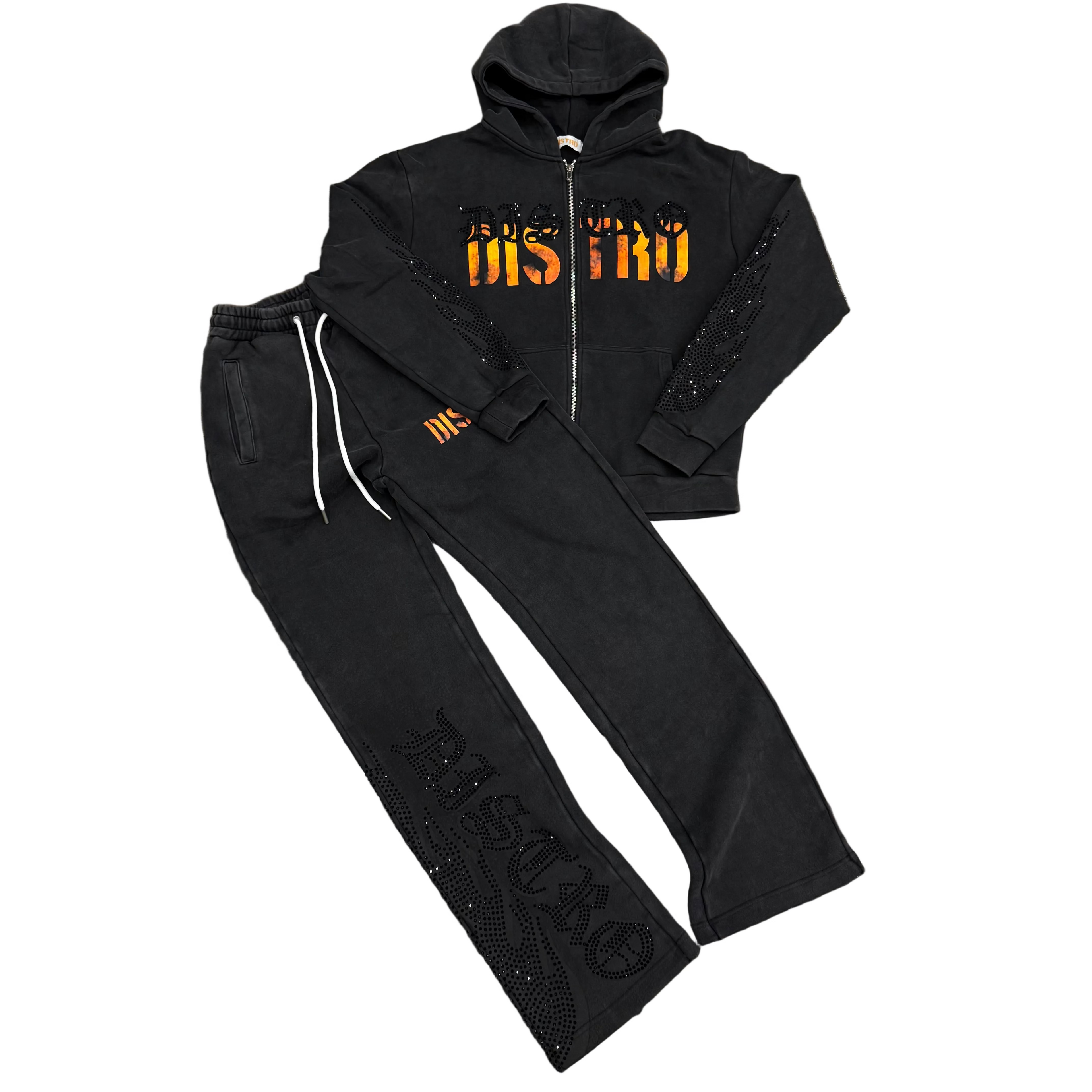 Distro ‘Buy Me From Pain’ Black/Orange Rhinestone Set