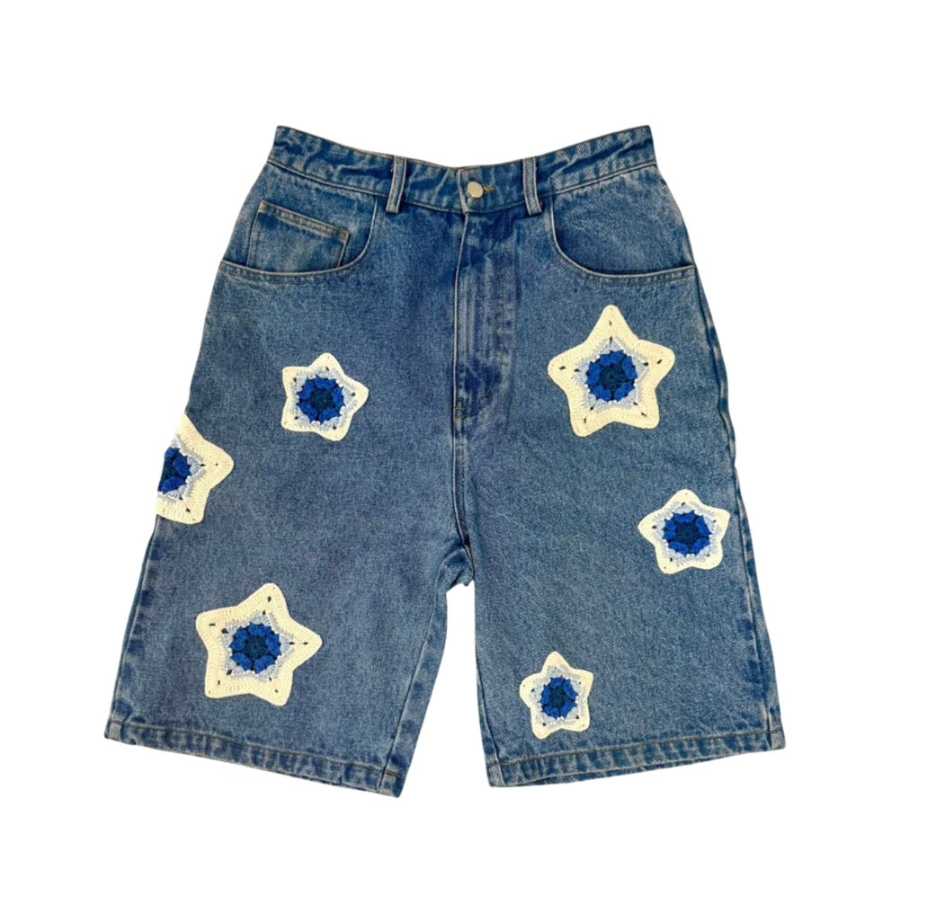 Arkyve 'White Star Crochet' Blue Jean Shorts