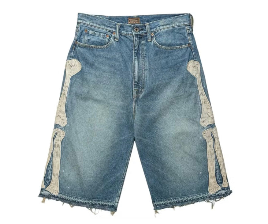 Kapital ‘Bone Embroidery’ 14oz Blue Jean Shorts
