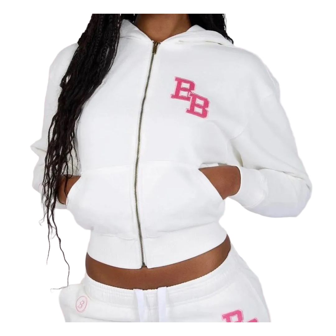 Body By Raven White Pink University Sweatsuit