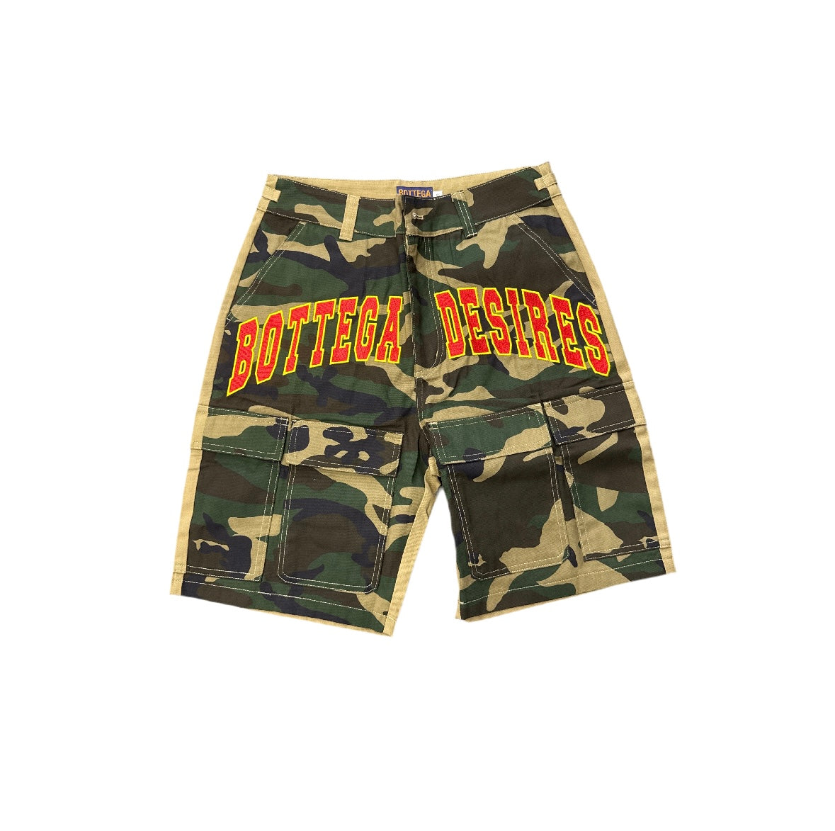 Bottega Desires Camo Cargo Shorts