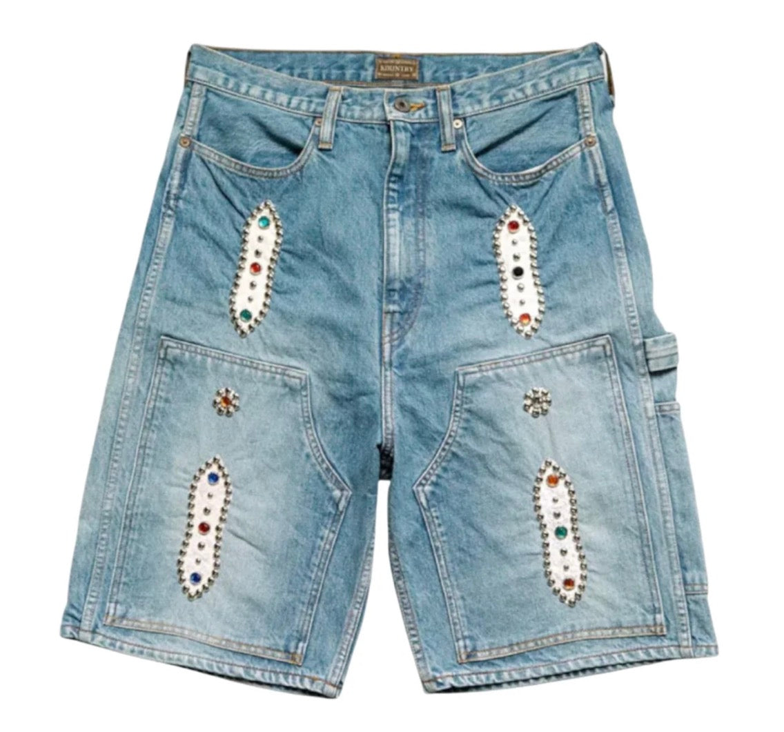 Kapital ‘Studded’ 14oz Indigo Jean Shorts