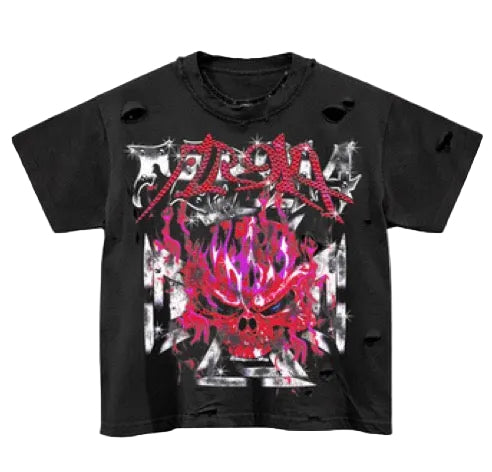Floor 914 ‘Scarlet Skull’ Tee Black Pink