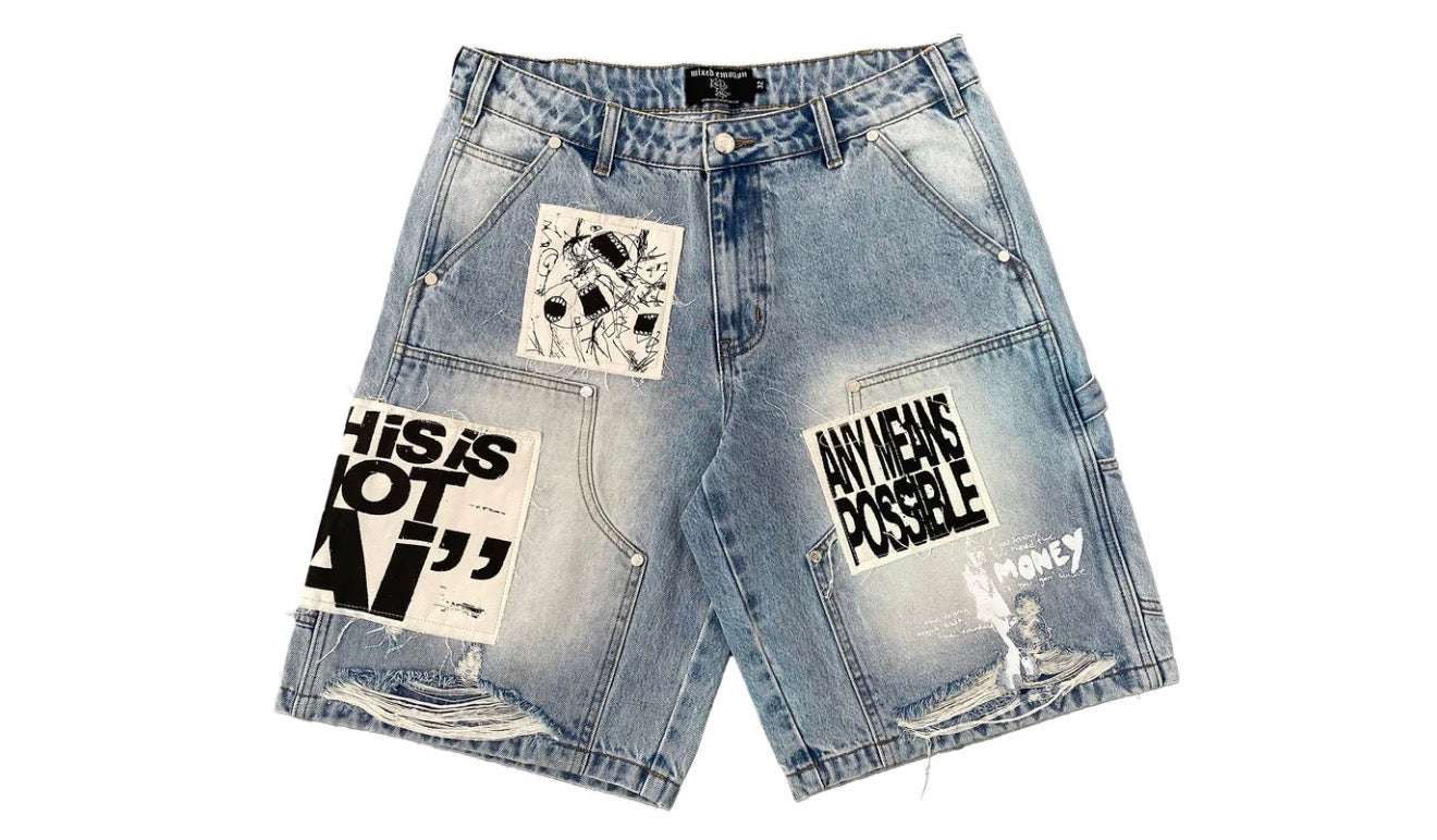 Mixed Emotions Blue ‘AI’ Denim Shorts