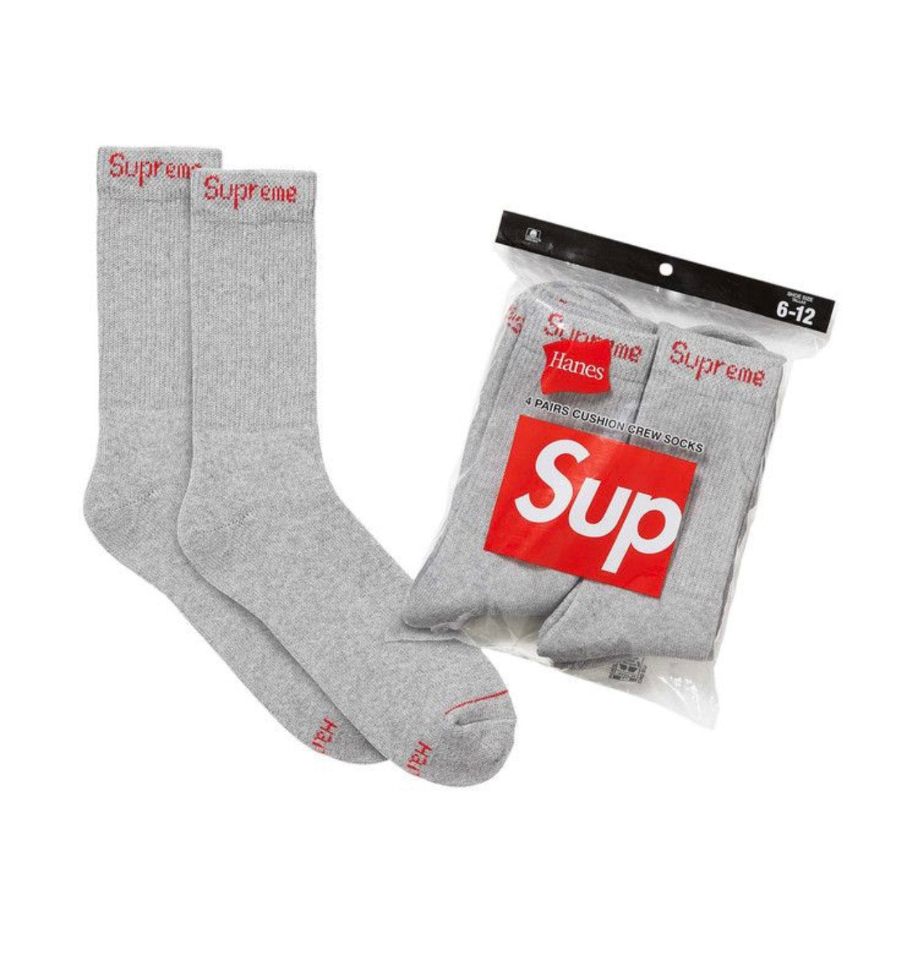 Supreme x Hanes Cushion Crew Socks Grey