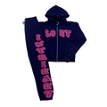 Lost Intricacy Rhinestone Sweatsuit - Navy Pink