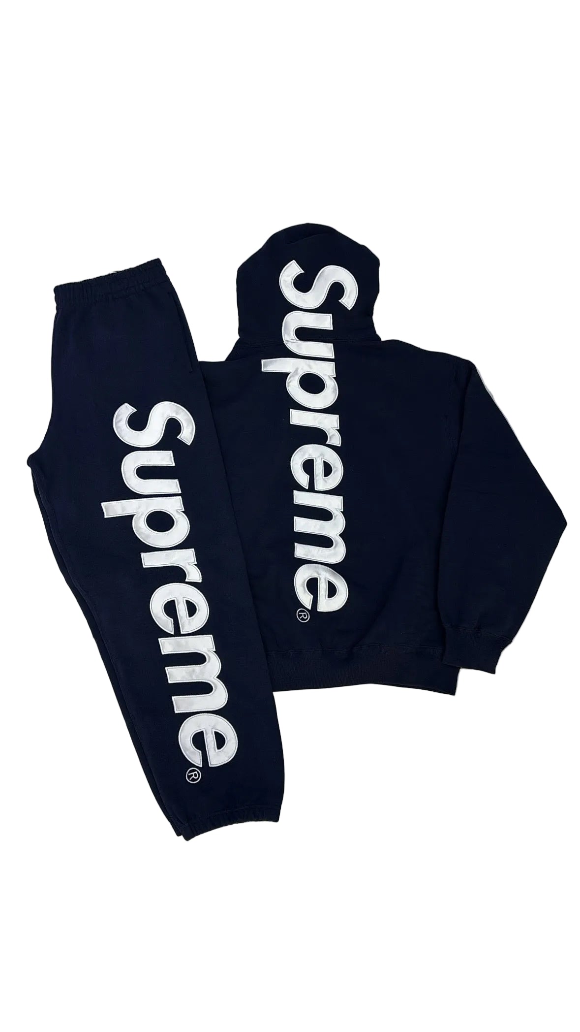 Supreme ‘Satin Appliqué’ Sweatsuit SS26 Navy