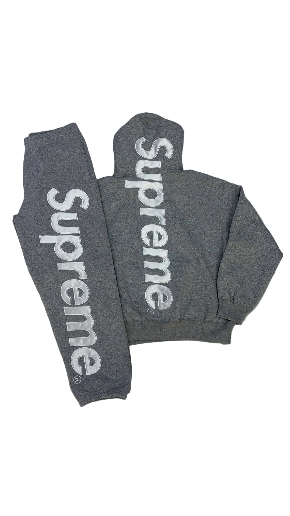 Supreme ‘Satin Appliqué’ Sweatsuit SS26 Grey