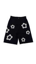 Arkyve ‘White Star Crochet’ Black Jean Shorts