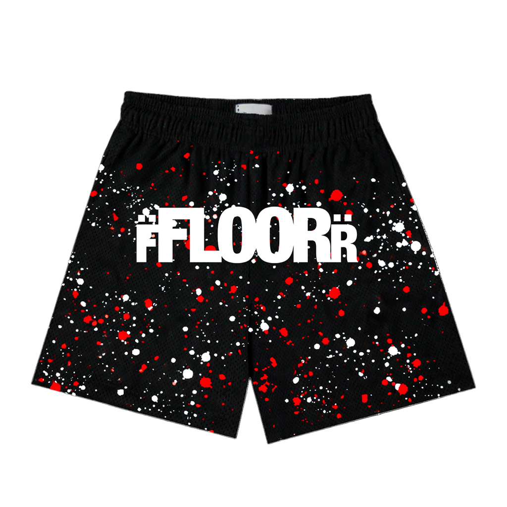 Floor 914 Mesh Basketball Shorts Black Red